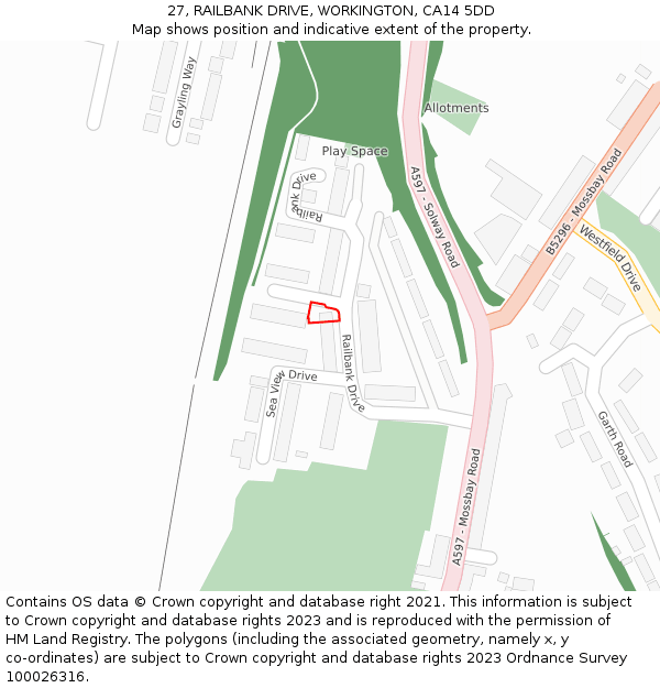 27, RAILBANK DRIVE, WORKINGTON, CA14 5DD: Location map and indicative extent of plot
