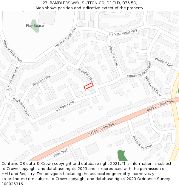 27, RAMBLERS WAY, SUTTON COLDFIELD, B75 5DJ: Location map and indicative extent of plot