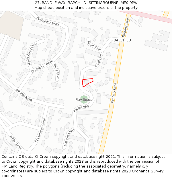 27, RANDLE WAY, BAPCHILD, SITTINGBOURNE, ME9 9PW: Location map and indicative extent of plot