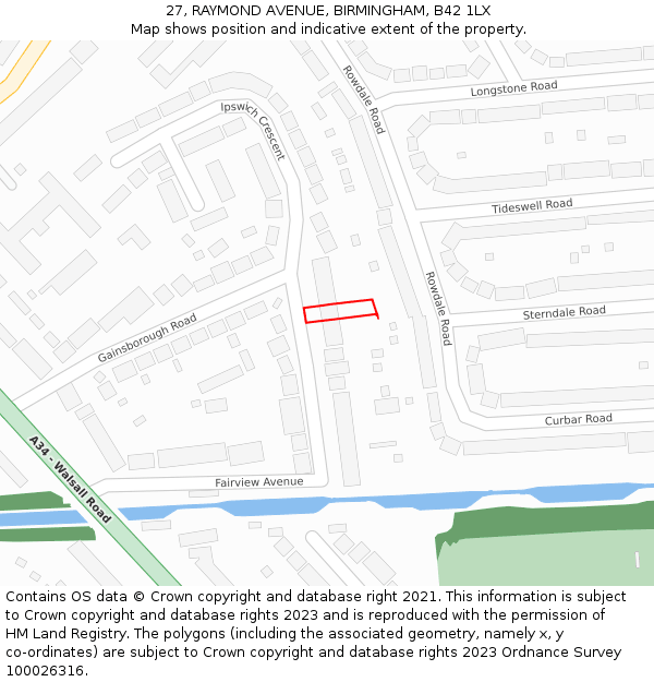 27, RAYMOND AVENUE, BIRMINGHAM, B42 1LX: Location map and indicative extent of plot