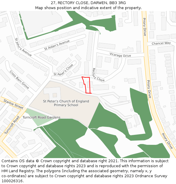 27, RECTORY CLOSE, DARWEN, BB3 3RG: Location map and indicative extent of plot