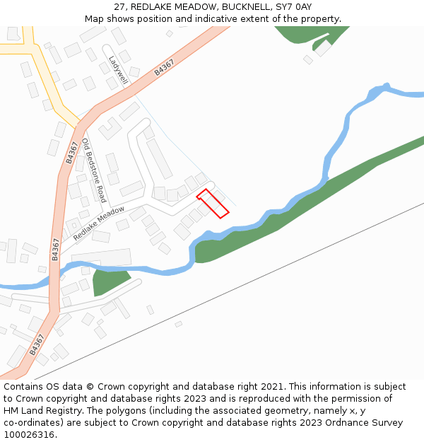 27, REDLAKE MEADOW, BUCKNELL, SY7 0AY: Location map and indicative extent of plot