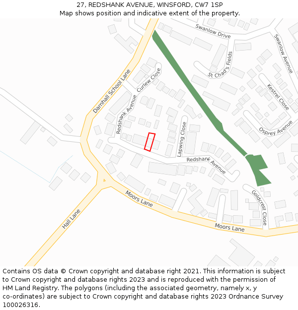 27, REDSHANK AVENUE, WINSFORD, CW7 1SP: Location map and indicative extent of plot