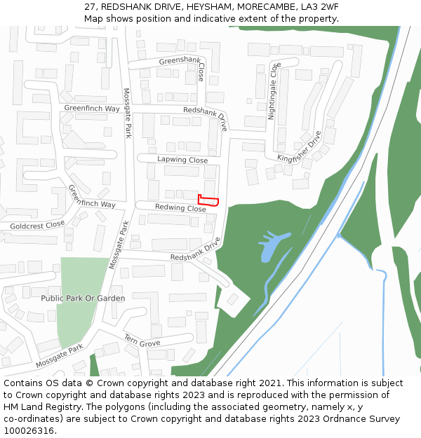 27, REDSHANK DRIVE, HEYSHAM, MORECAMBE, LA3 2WF: Location map and indicative extent of plot