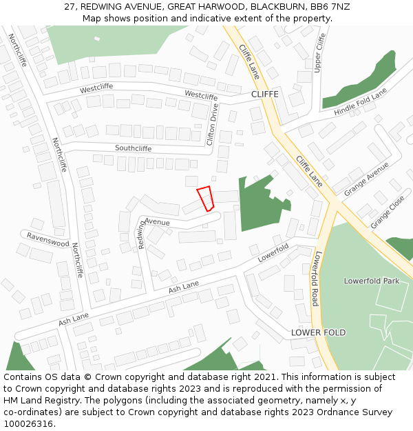 27, REDWING AVENUE, GREAT HARWOOD, BLACKBURN, BB6 7NZ: Location map and indicative extent of plot