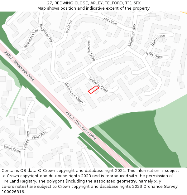 27, REDWING CLOSE, APLEY, TELFORD, TF1 6FX: Location map and indicative extent of plot