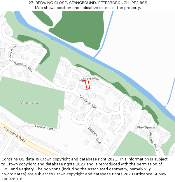 27, REDWING CLOSE, STANGROUND, PETERBOROUGH, PE2 8SS: Location map and indicative extent of plot