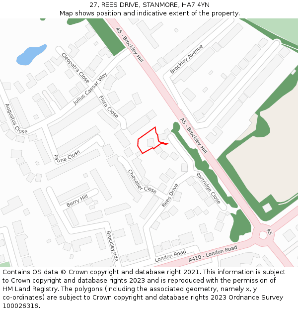 27, REES DRIVE, STANMORE, HA7 4YN: Location map and indicative extent of plot