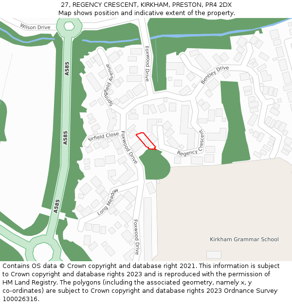 27, REGENCY CRESCENT, KIRKHAM, PRESTON, PR4 2DX: Location map and indicative extent of plot