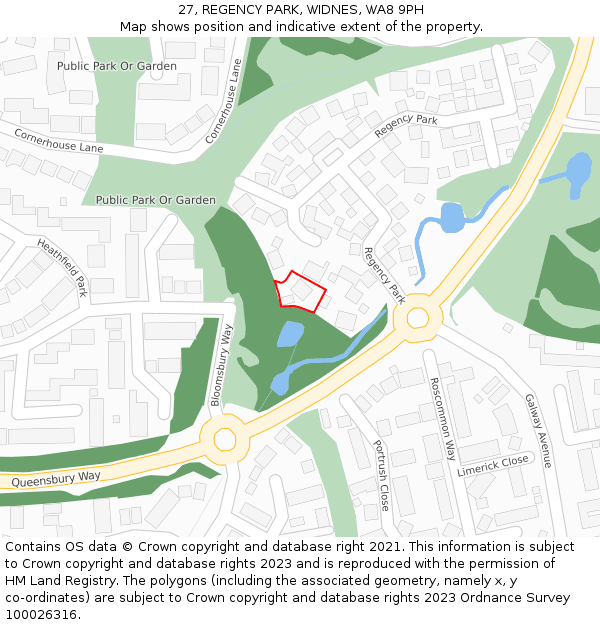 27, REGENCY PARK, WIDNES, WA8 9PH: Location map and indicative extent of plot