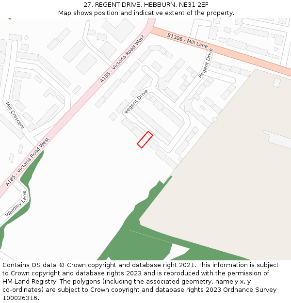 27, REGENT DRIVE, HEBBURN, NE31 2EF: Location map and indicative extent of plot