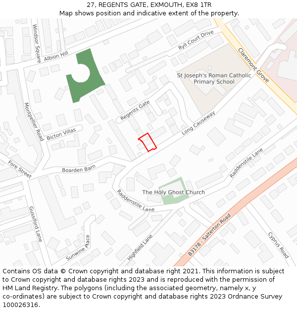 27, REGENTS GATE, EXMOUTH, EX8 1TR: Location map and indicative extent of plot