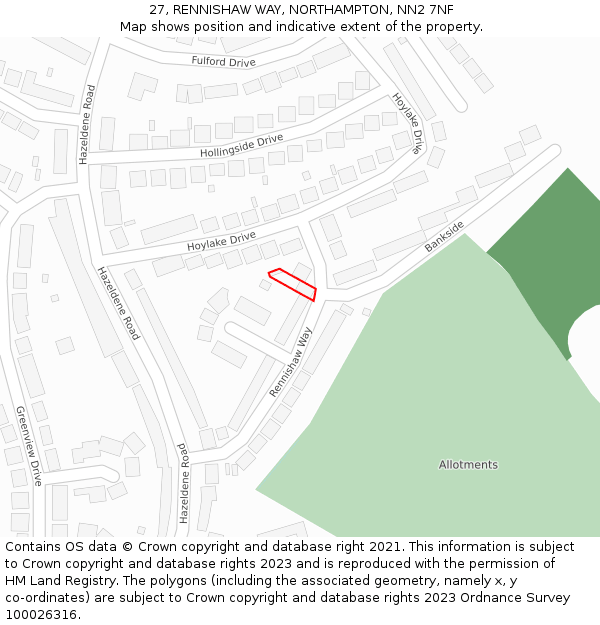 27, RENNISHAW WAY, NORTHAMPTON, NN2 7NF: Location map and indicative extent of plot