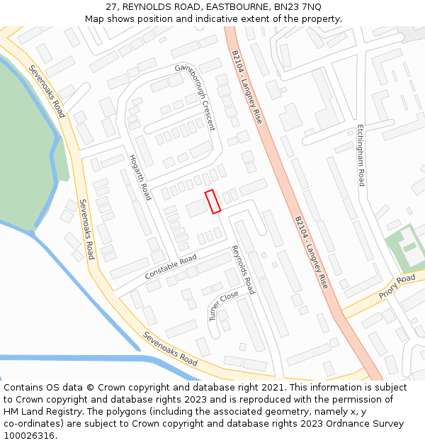 27, REYNOLDS ROAD, EASTBOURNE, BN23 7NQ: Location map and indicative extent of plot