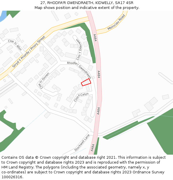 27, RHODFA'R GWENDRAETH, KIDWELLY, SA17 4SR: Location map and indicative extent of plot