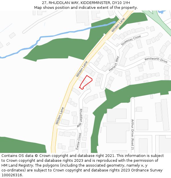 27, RHUDDLAN WAY, KIDDERMINSTER, DY10 1YH: Location map and indicative extent of plot