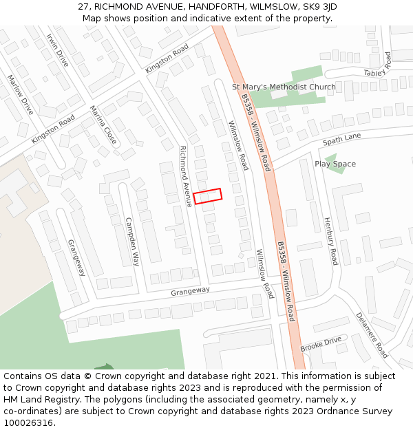27, RICHMOND AVENUE, HANDFORTH, WILMSLOW, SK9 3JD: Location map and indicative extent of plot
