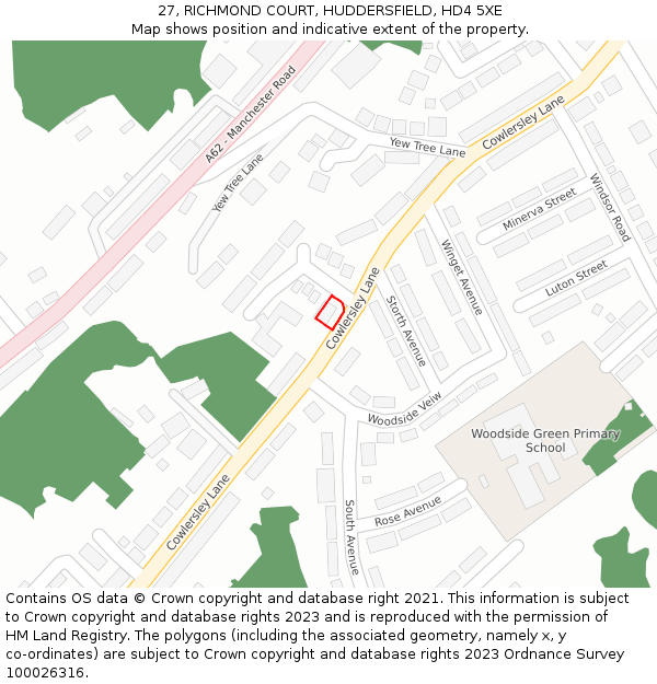 27, RICHMOND COURT, HUDDERSFIELD, HD4 5XE: Location map and indicative extent of plot