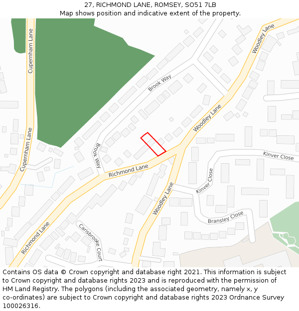 27, RICHMOND LANE, ROMSEY, SO51 7LB: Location map and indicative extent of plot