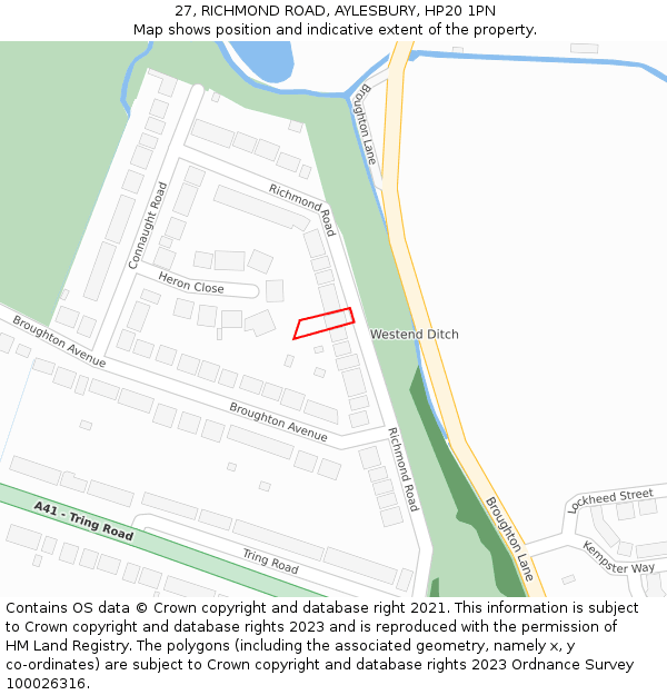 27, RICHMOND ROAD, AYLESBURY, HP20 1PN: Location map and indicative extent of plot