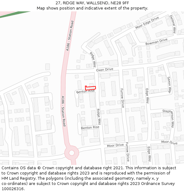 27, RIDGE WAY, WALLSEND, NE28 9FF: Location map and indicative extent of plot