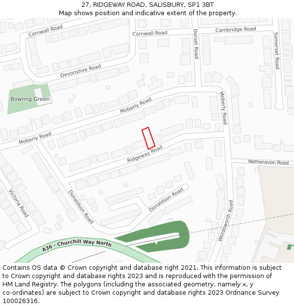 27, RIDGEWAY ROAD, SALISBURY, SP1 3BT: Location map and indicative extent of plot