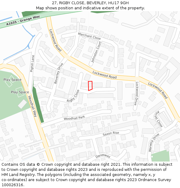 27, RIGBY CLOSE, BEVERLEY, HU17 9GH: Location map and indicative extent of plot