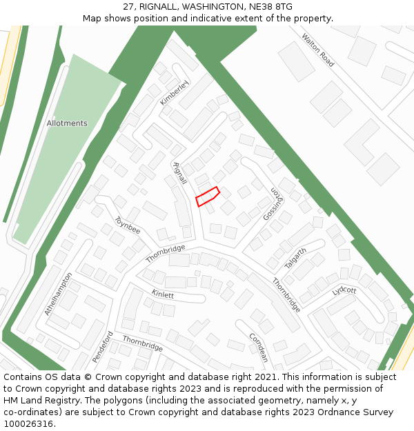 27, RIGNALL, WASHINGTON, NE38 8TG: Location map and indicative extent of plot