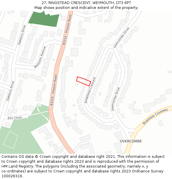 27, RINGSTEAD CRESCENT, WEYMOUTH, DT3 6PT: Location map and indicative extent of plot