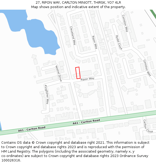 27, RIPON WAY, CARLTON MINIOTT, THIRSK, YO7 4LR: Location map and indicative extent of plot