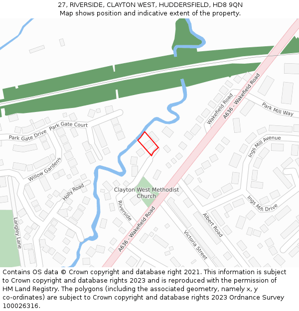 27, RIVERSIDE, CLAYTON WEST, HUDDERSFIELD, HD8 9QN: Location map and indicative extent of plot