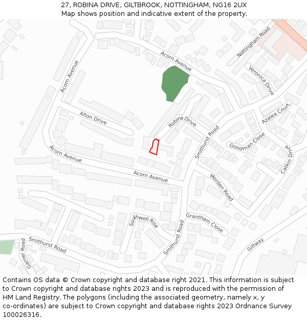 27, ROBINA DRIVE, GILTBROOK, NOTTINGHAM, NG16 2UX: Location map and indicative extent of plot
