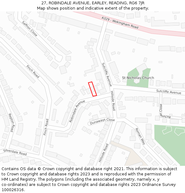 27, ROBINDALE AVENUE, EARLEY, READING, RG6 7JR: Location map and indicative extent of plot
