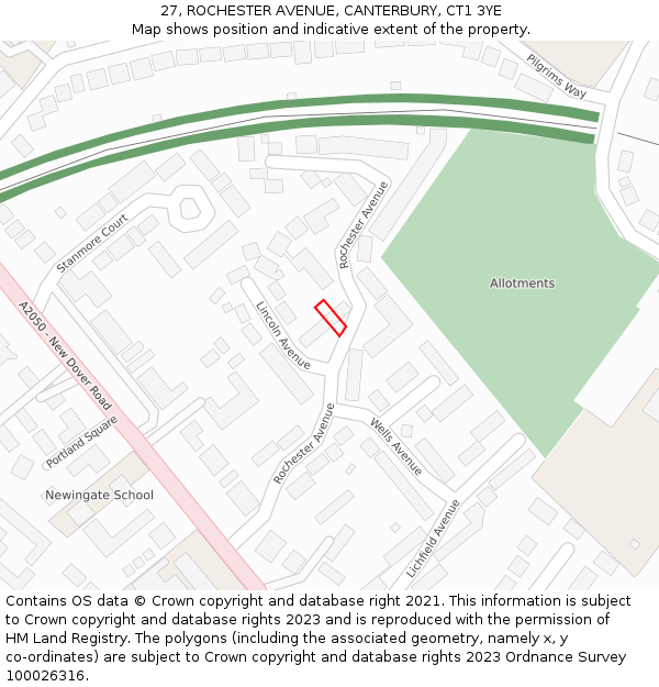 27, ROCHESTER AVENUE, CANTERBURY, CT1 3YE: Location map and indicative extent of plot