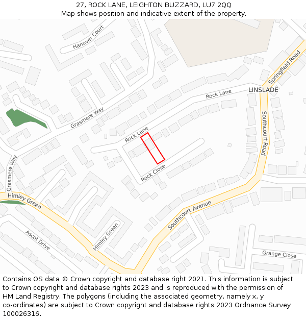 27, ROCK LANE, LEIGHTON BUZZARD, LU7 2QQ: Location map and indicative extent of plot