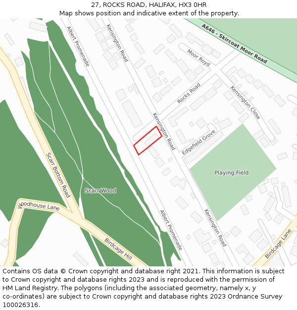 27, ROCKS ROAD, HALIFAX, HX3 0HR: Location map and indicative extent of plot