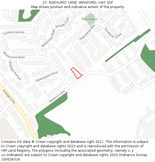 27, ROEHURST LANE, WINSFORD, CW7 2DF: Location map and indicative extent of plot