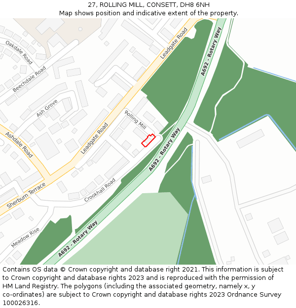 27, ROLLING MILL, CONSETT, DH8 6NH: Location map and indicative extent of plot