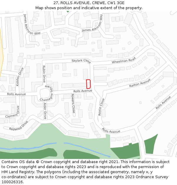 27, ROLLS AVENUE, CREWE, CW1 3GE: Location map and indicative extent of plot