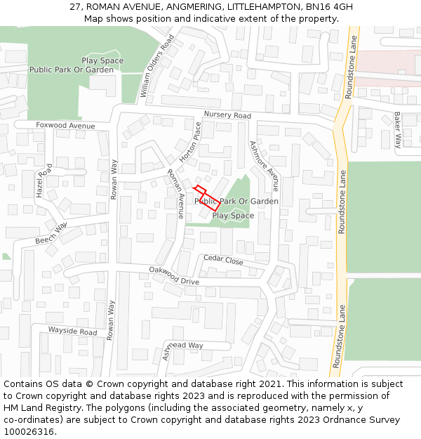 27, ROMAN AVENUE, ANGMERING, LITTLEHAMPTON, BN16 4GH: Location map and indicative extent of plot