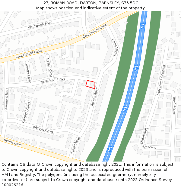 27, ROMAN ROAD, DARTON, BARNSLEY, S75 5DG: Location map and indicative extent of plot