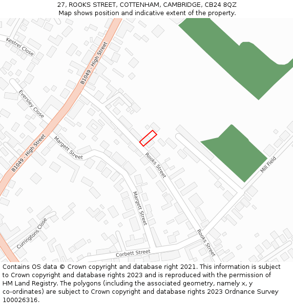 27, ROOKS STREET, COTTENHAM, CAMBRIDGE, CB24 8QZ: Location map and indicative extent of plot