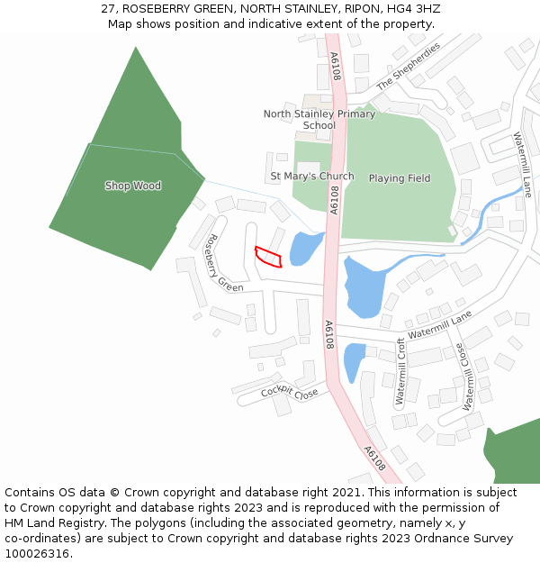 27, ROSEBERRY GREEN, NORTH STAINLEY, RIPON, HG4 3HZ: Location map and indicative extent of plot