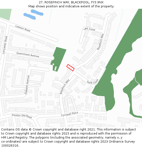 27, ROSEFINCH WAY, BLACKPOOL, FY3 9NX: Location map and indicative extent of plot