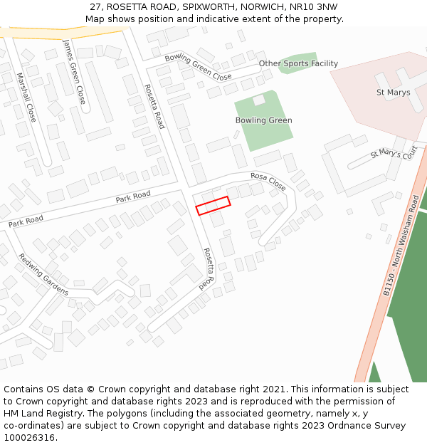 27, ROSETTA ROAD, SPIXWORTH, NORWICH, NR10 3NW: Location map and indicative extent of plot