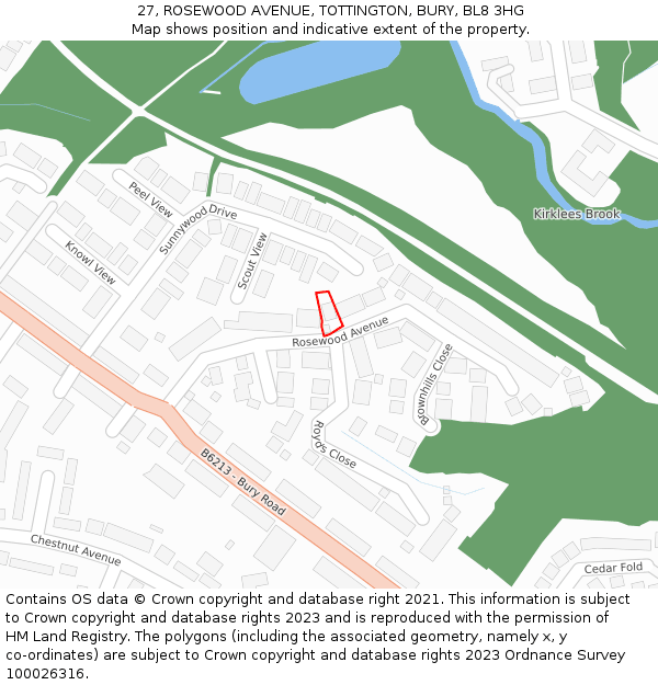 27, ROSEWOOD AVENUE, TOTTINGTON, BURY, BL8 3HG: Location map and indicative extent of plot