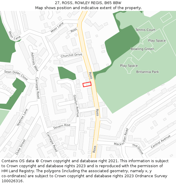 27, ROSS, ROWLEY REGIS, B65 8BW: Location map and indicative extent of plot