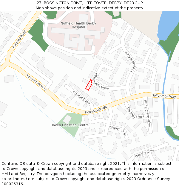 27, ROSSINGTON DRIVE, LITTLEOVER, DERBY, DE23 3UP: Location map and indicative extent of plot