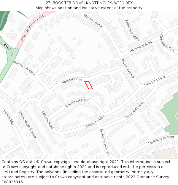 27, ROSSITER DRIVE, KNOTTINGLEY, WF11 0EX: Location map and indicative extent of plot