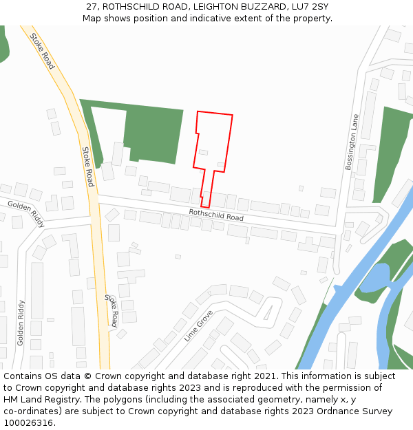 27, ROTHSCHILD ROAD, LEIGHTON BUZZARD, LU7 2SY: Location map and indicative extent of plot